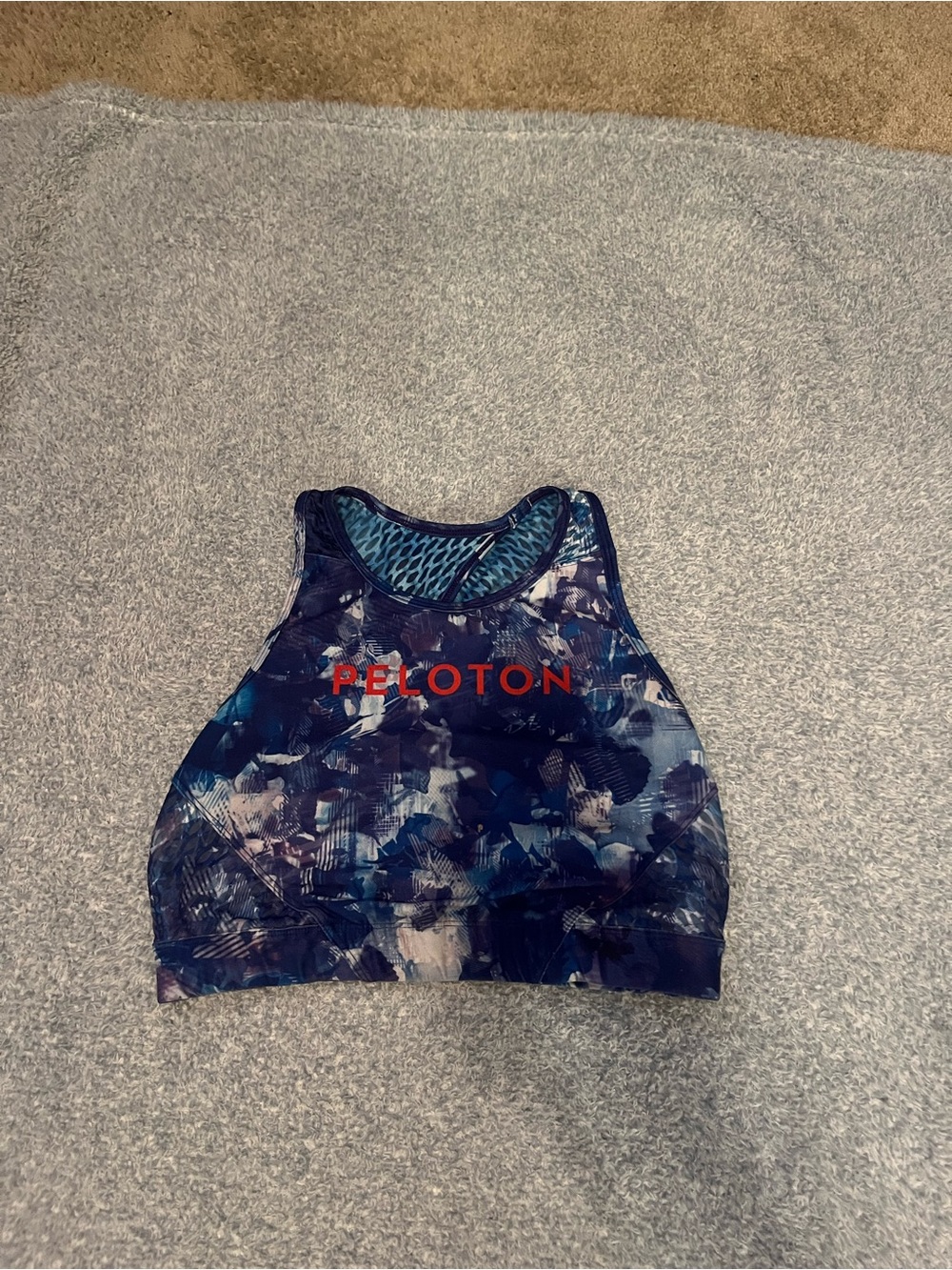 Peloton Navy Blue Floral-Print High Neck Crop Sports Top